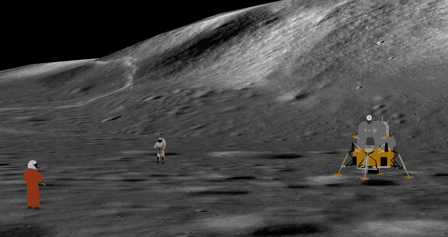 Apollo 17 Landing Site with example 3D COLLADA objects representing astronauts and the Apollo 15 landing craft
