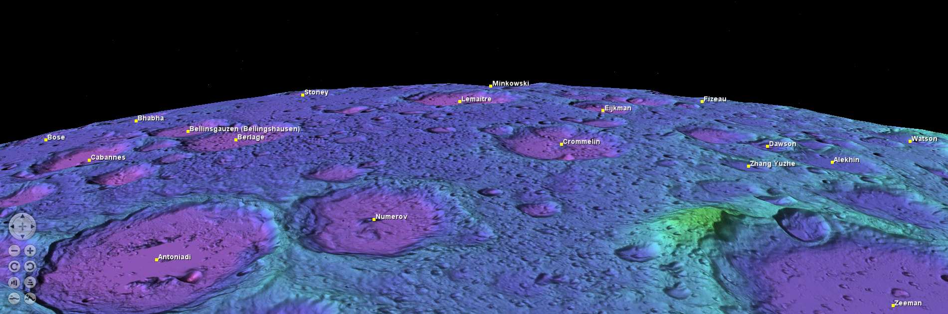 South Pole LOLA Color Shaded Relief Projection