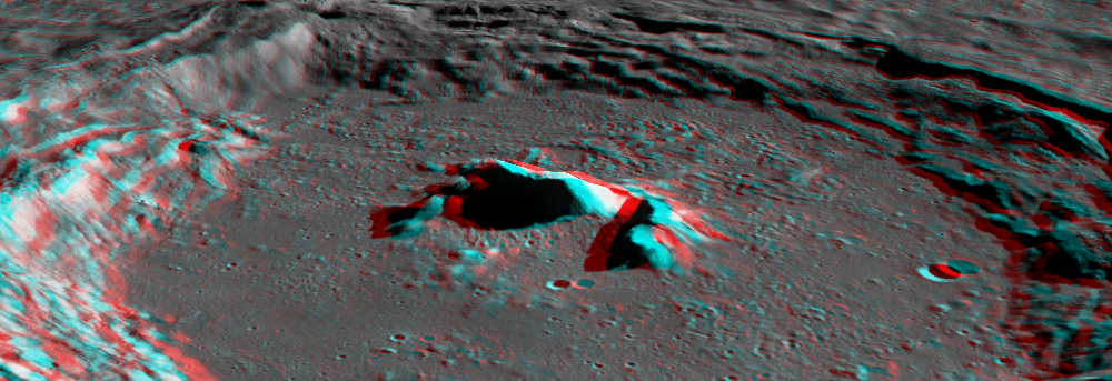 Stereoscopic View of Mountainous Crater